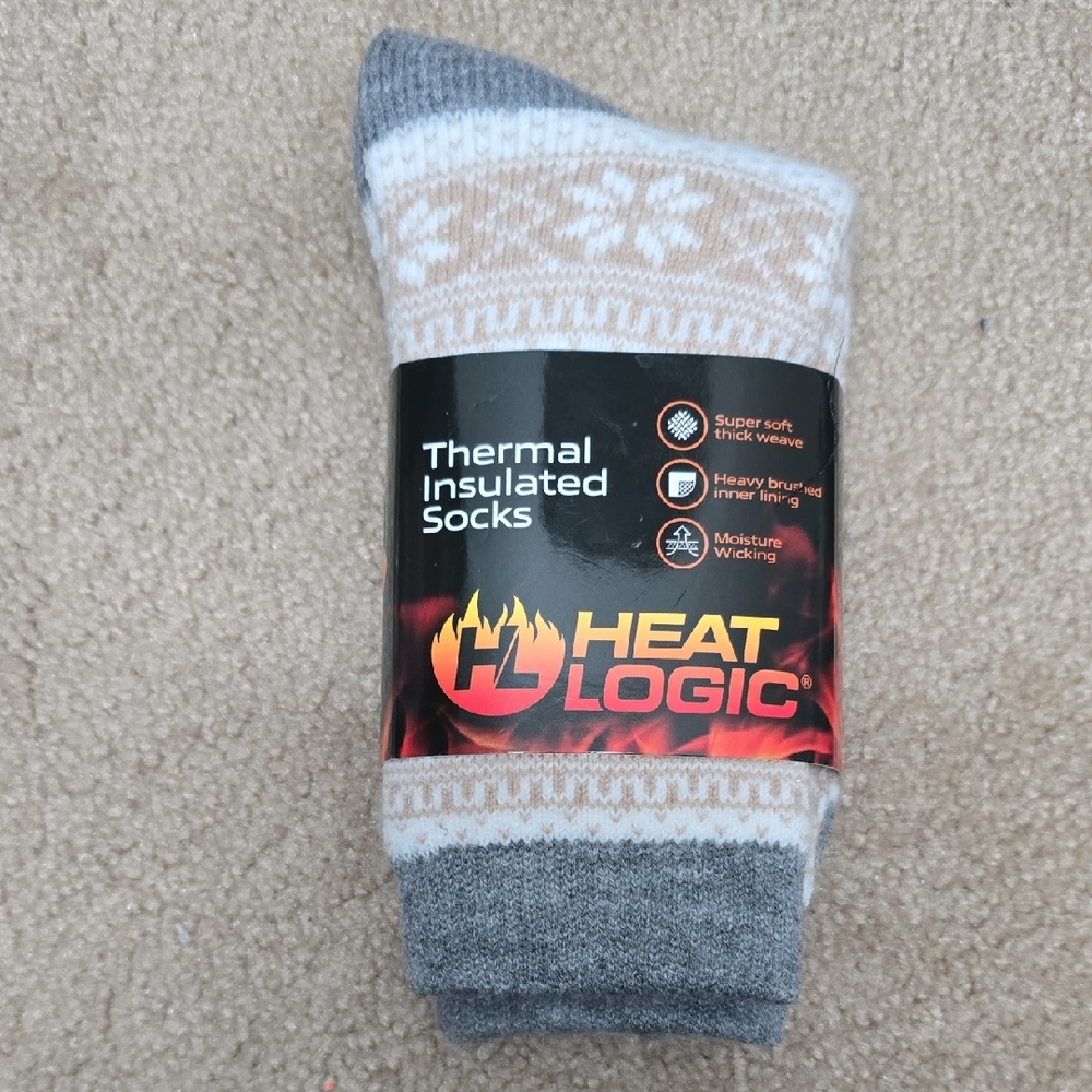 Gray and Cream Thermal Insulated Socks One Size